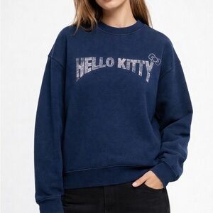 ZARA Hello Kitty Rhinestone Crewneck Sweatshirt Navy Blue Size S New With Tags